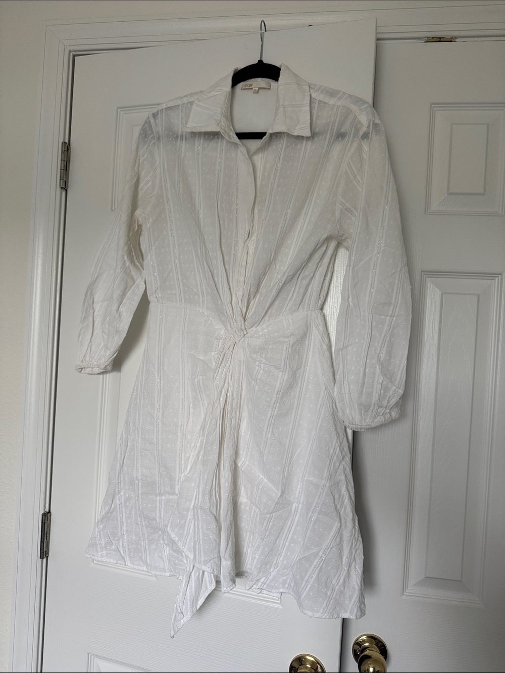 Maje White Ritellio Twist Front Cotton Shirt Dress